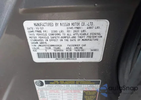 2008 Infiniti M35 из США, поврежденный, VIN JNKAY01E28M600626